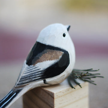 Handmade Carved Wooden Silver-throated Bushtit Figurine